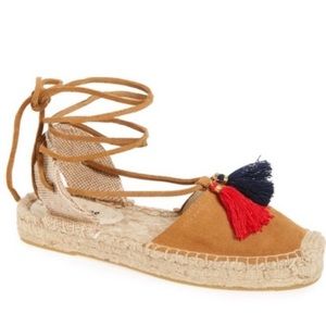 Soludos | Lace Up Suede Espadrille Flats - Red/Blue Tassels